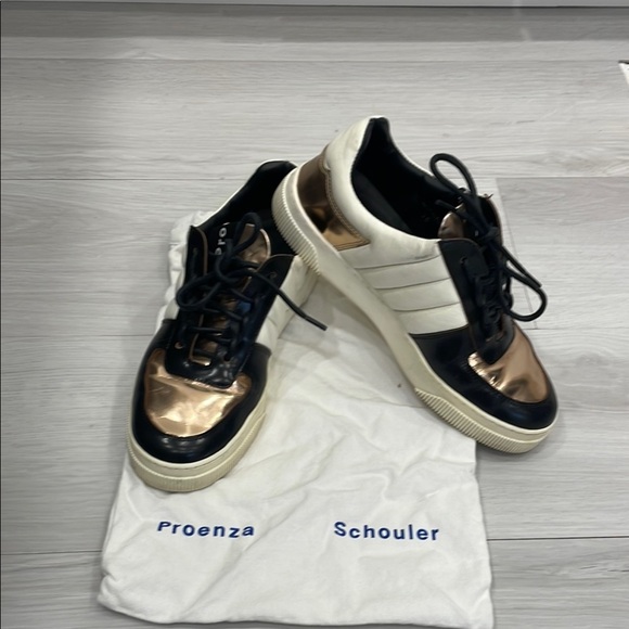 Proenza Schouler Shoes - Proenza Schouler Black, Cream & Rose Gold Metallic Sneakers Size 36